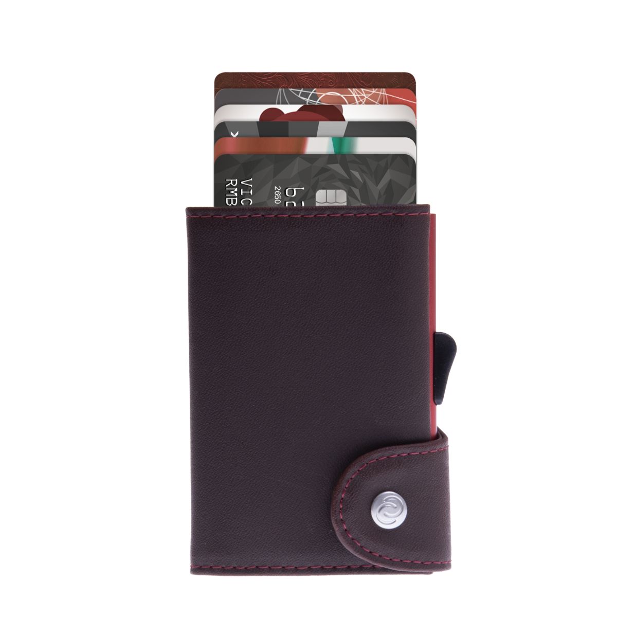 C-Secure Aluminum Card Holder with Genuine Leather - Auburn Brown